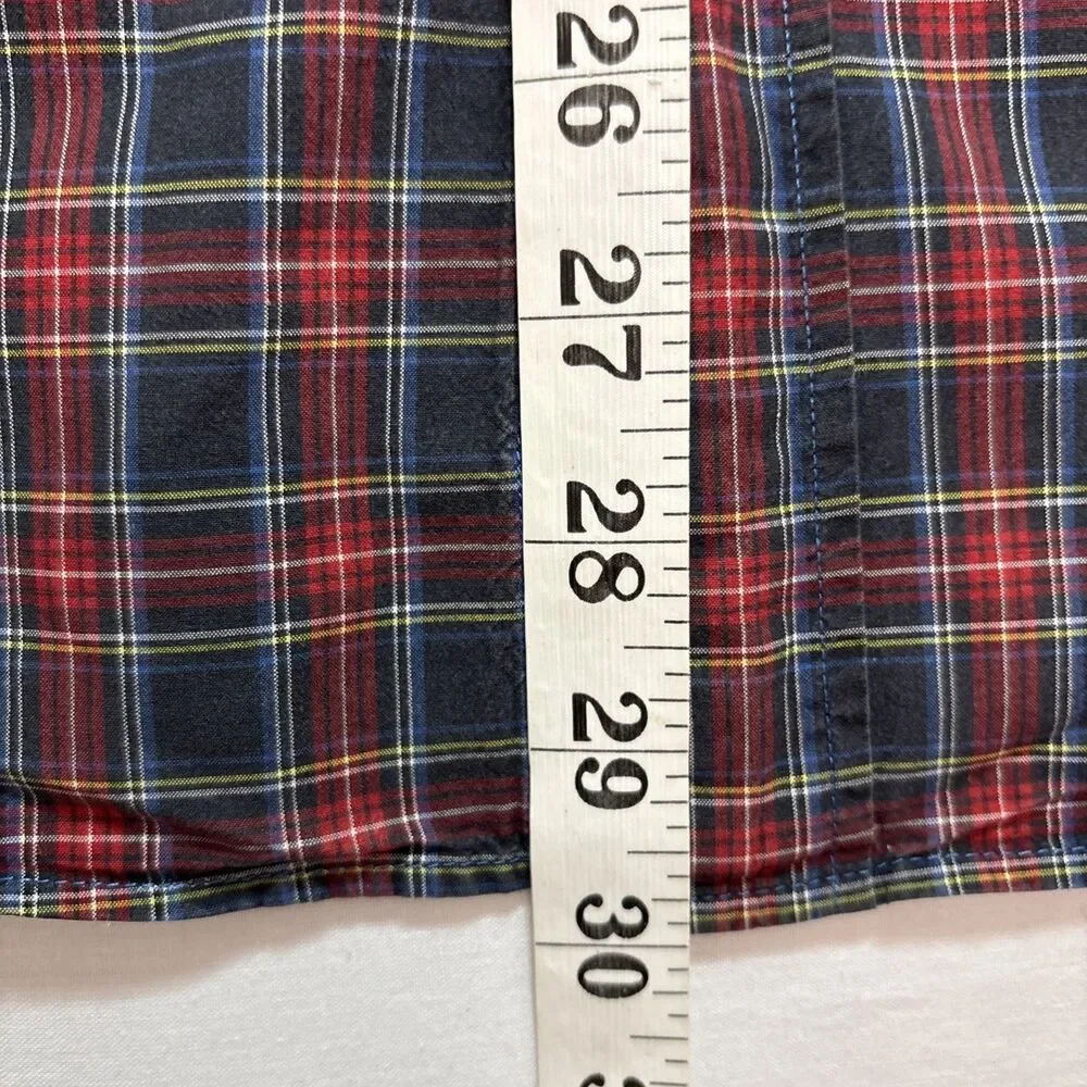 J Crew Mens Medium 15-15 1/2 Plaid Button Down Shirt Red Blue Cotton Y2K Holiday